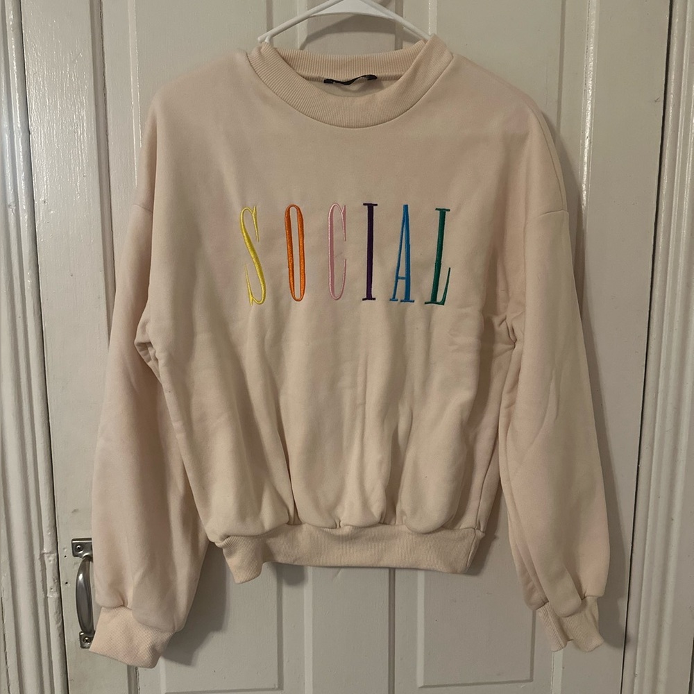 SHEIN Cream Sweatshirt with Multicolor Lettering